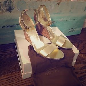 Gold Gucci Wedge Sandals